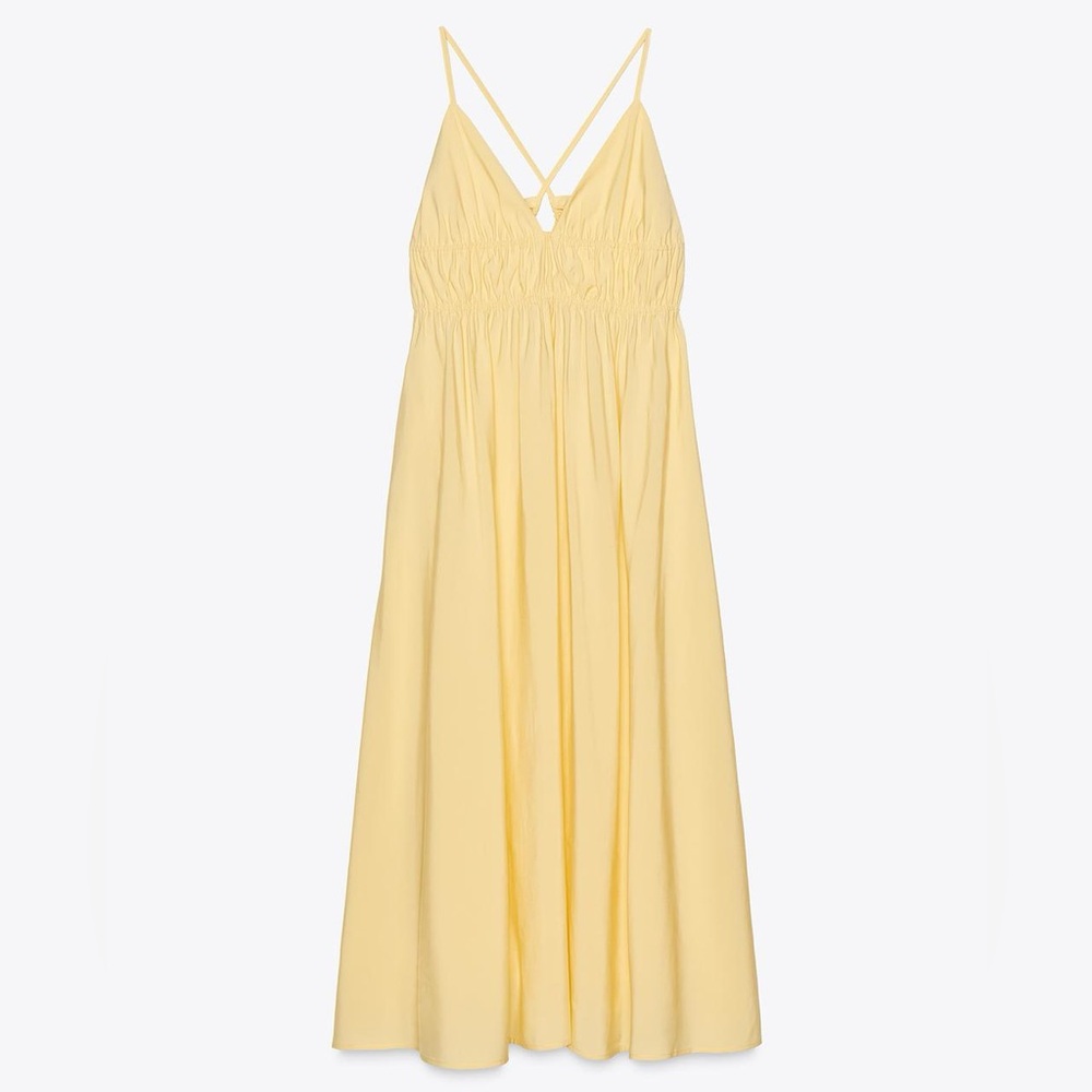 Zara NWT Yellow Flowy V Neck Halter Midi Summer Dress (Size XS) - Picture 8 of 10